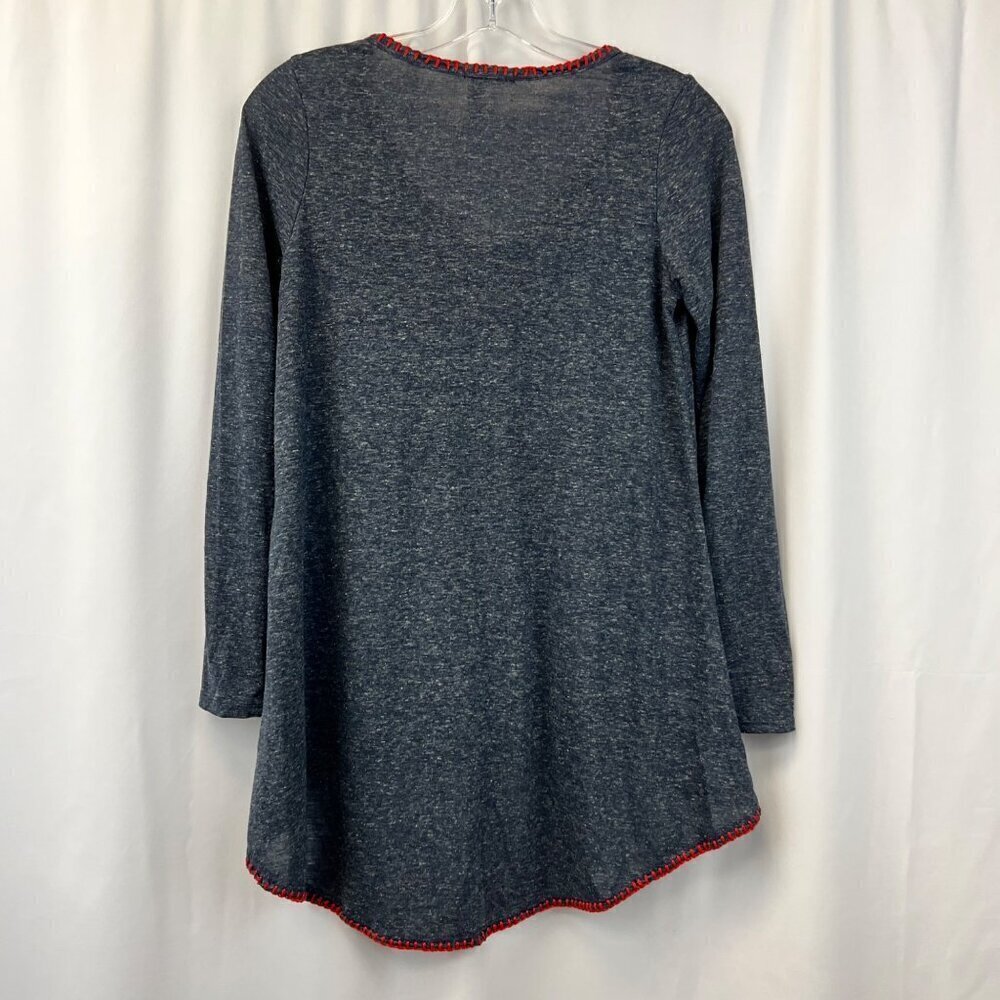 Honey Punch Women’s V-Neck Long Sleeve Top Hi-Low Stitched Trim Blue/Red S - Picture 7 of 9